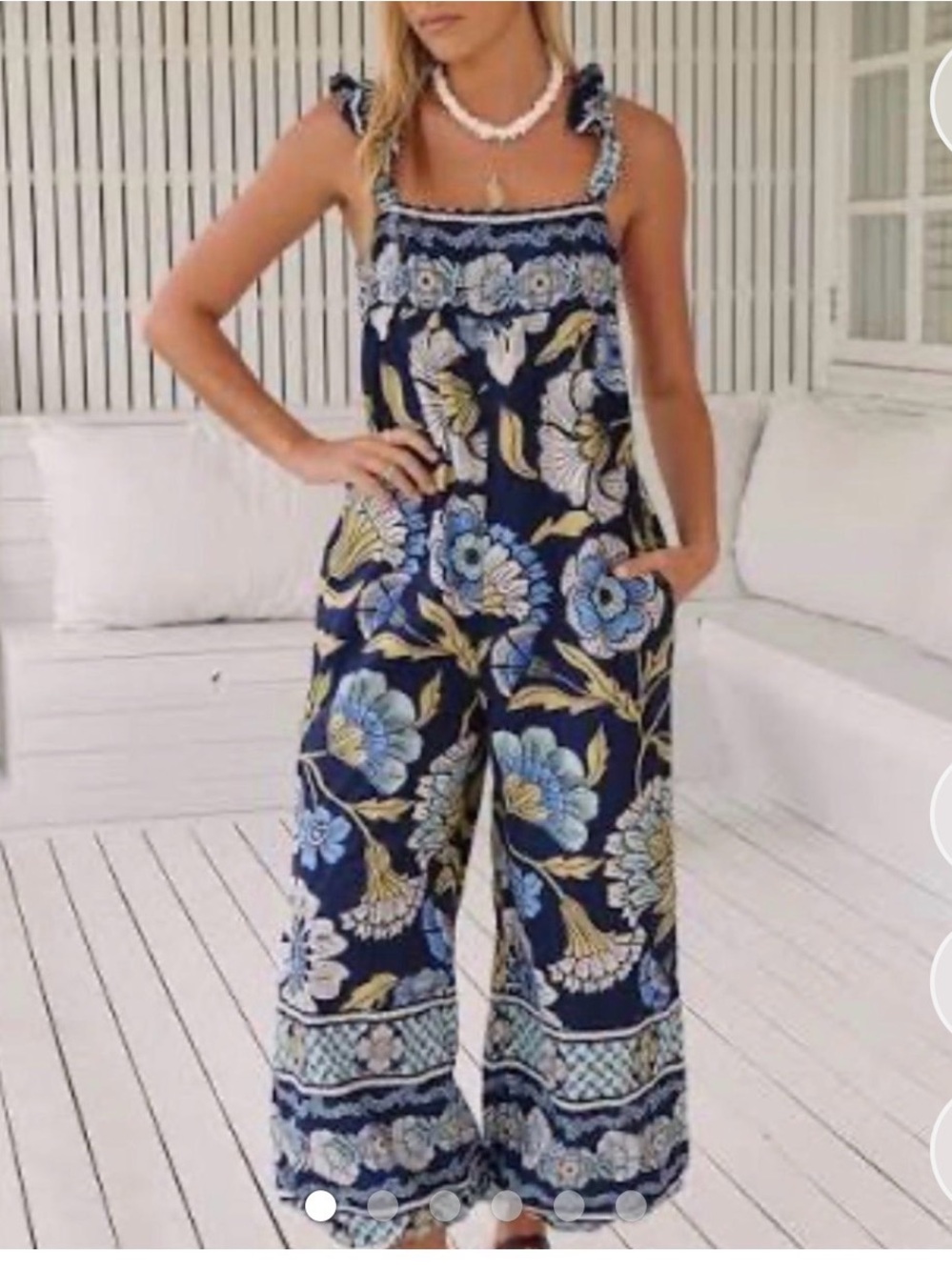 Free People Navy Floral Jumpsuit